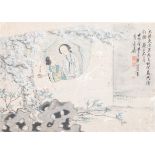 Chinese school, ink and colour on paper, Qianlong: 'Two figures near a window'