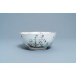 A Chinese famille rose bowl with British merchant navy ships, Qianlong