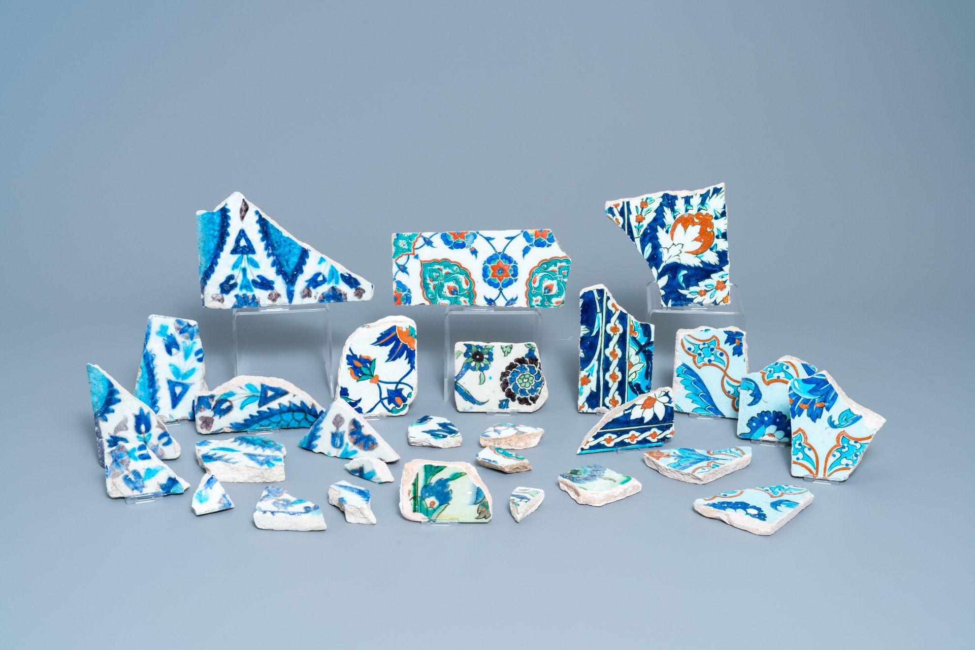 A collection of Iznik tile fragments, Turkey, 16/17th C.