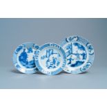 Three Chinese blue and white plates, Chenghua marks, Kangxi