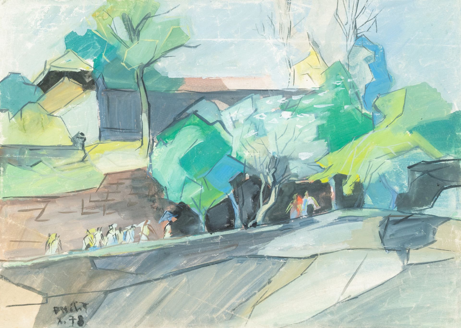 Doan Hong (Vietnam, 1960), oil and gouache on paper, dated 1978: 'Four views' - Image 6 of 6