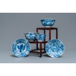 Five Chinese blue and white bowls, Wanli