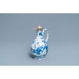 A Chinese blue and white silver-mounted ewer, Transitional period