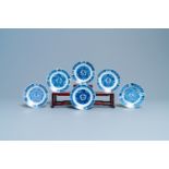 Six Chinese blue and white 'Shou' plates, Chenghua mark, Kangxi