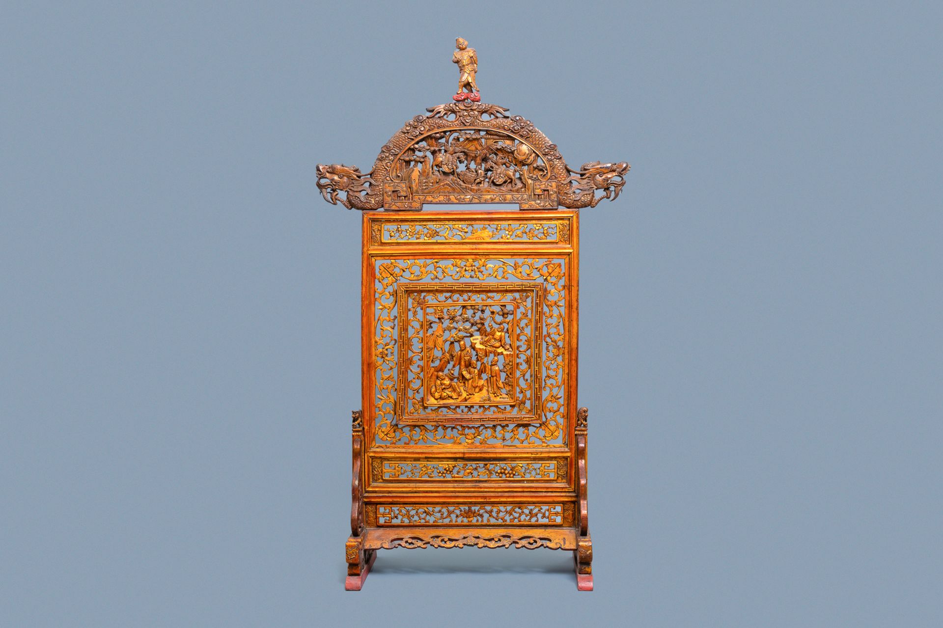 A Chinese gilt carved wood screen for the Straits or Peranakan market, 19th C.