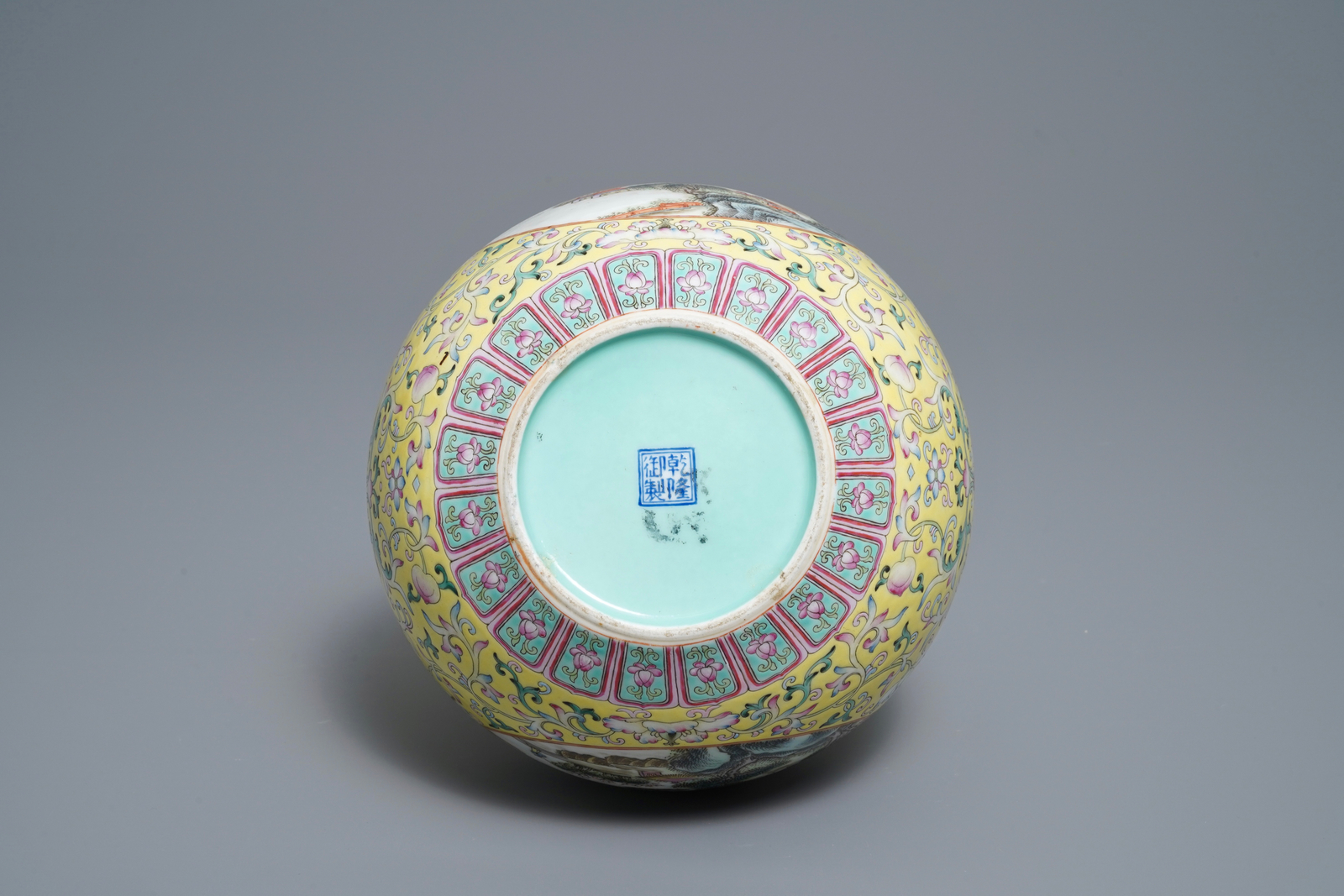 A Chinese famille rose bottle vase with landscape medallions, Qianlong mark, Republic - Image 5 of 6