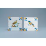 Two polychrome Dutch Delft bird tiles, 17th C.