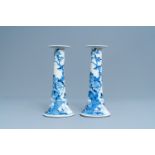 A pair of large Chinese blue and white candlesticks, 19th C.