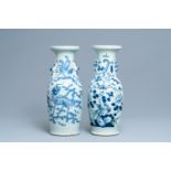 Two Chinese blue and white celadon 'dragon and phoenix' vases, 19th C.