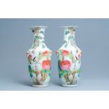 A pair of Chinese qianjiang cai 'crane and lotus flowers' vases, 19/20th C.