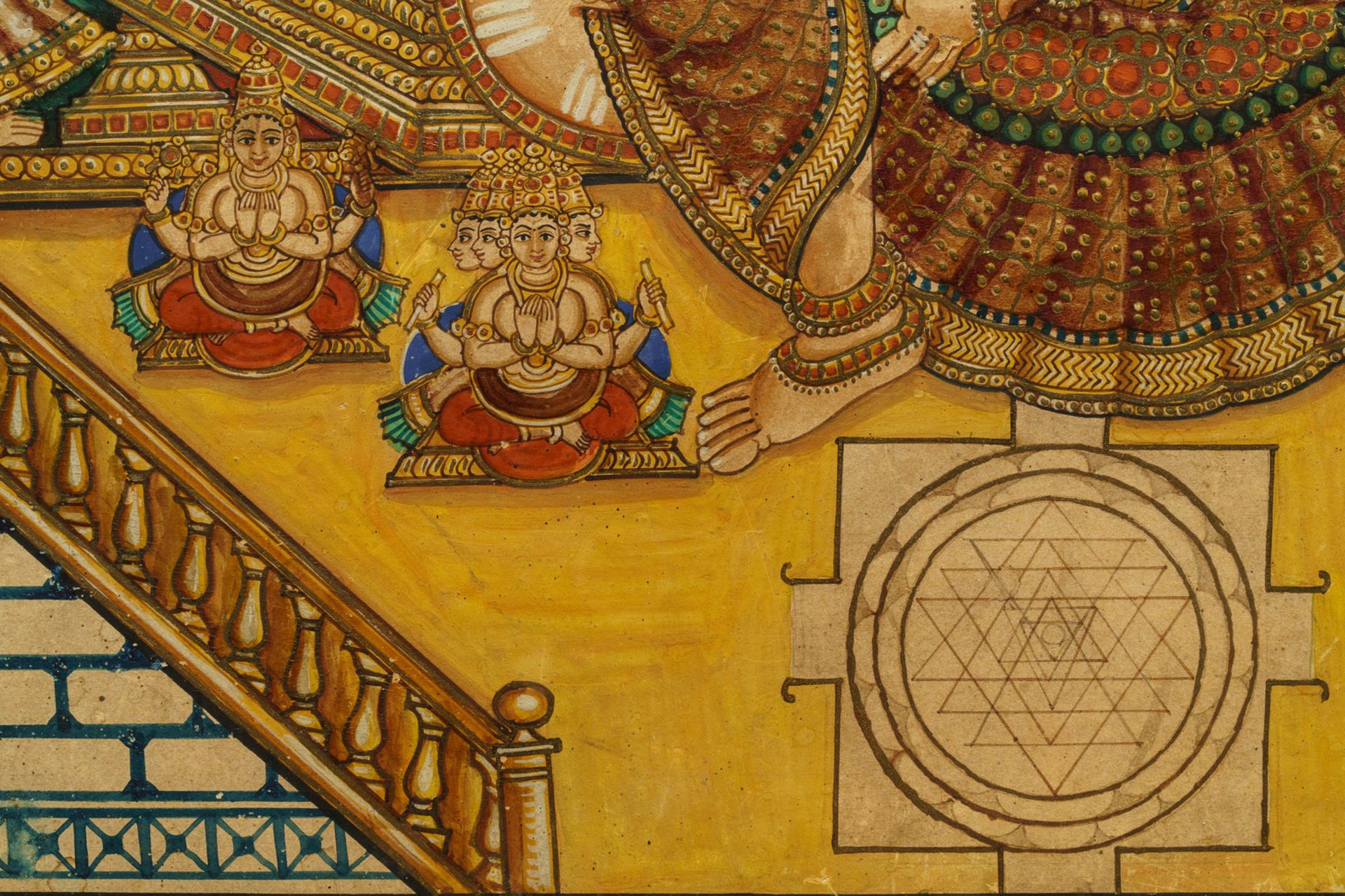 Thanjavur school, South India, pigment and gold leaf on paper, 19/20th C.: 'Vishnu and Lakshmi' - Image 5 of 5