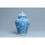 A large Chinese blue and white vase and cover, Kangxi