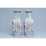 A pair of Chinese famille rose vases, 19th C.