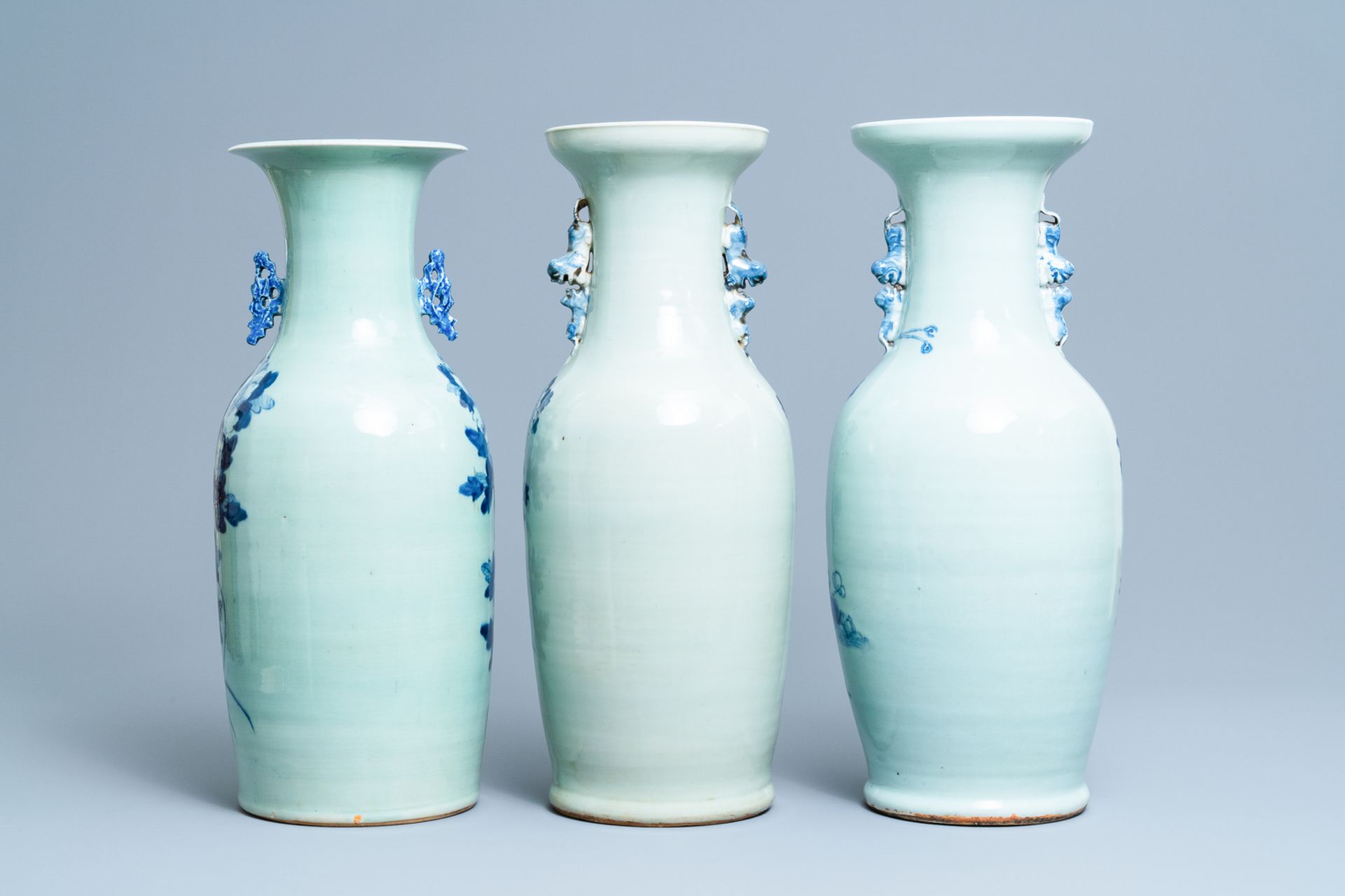 Three Chinese blue and white celadon-ground vases, 19th C. - Image 3 of 6