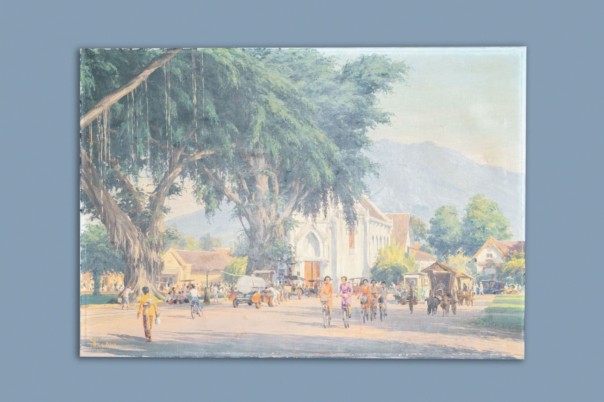 Willem Jan Pieter van der Does (1889-1966), oil on canvas: 'A streetview in Bali' - Image 2 of 7