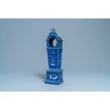 A tall pocket watch holder in blue-ground Saint-Omer faience, France, 18th C.