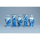 A Chinese blue and white five-piece garniture, Kangxi