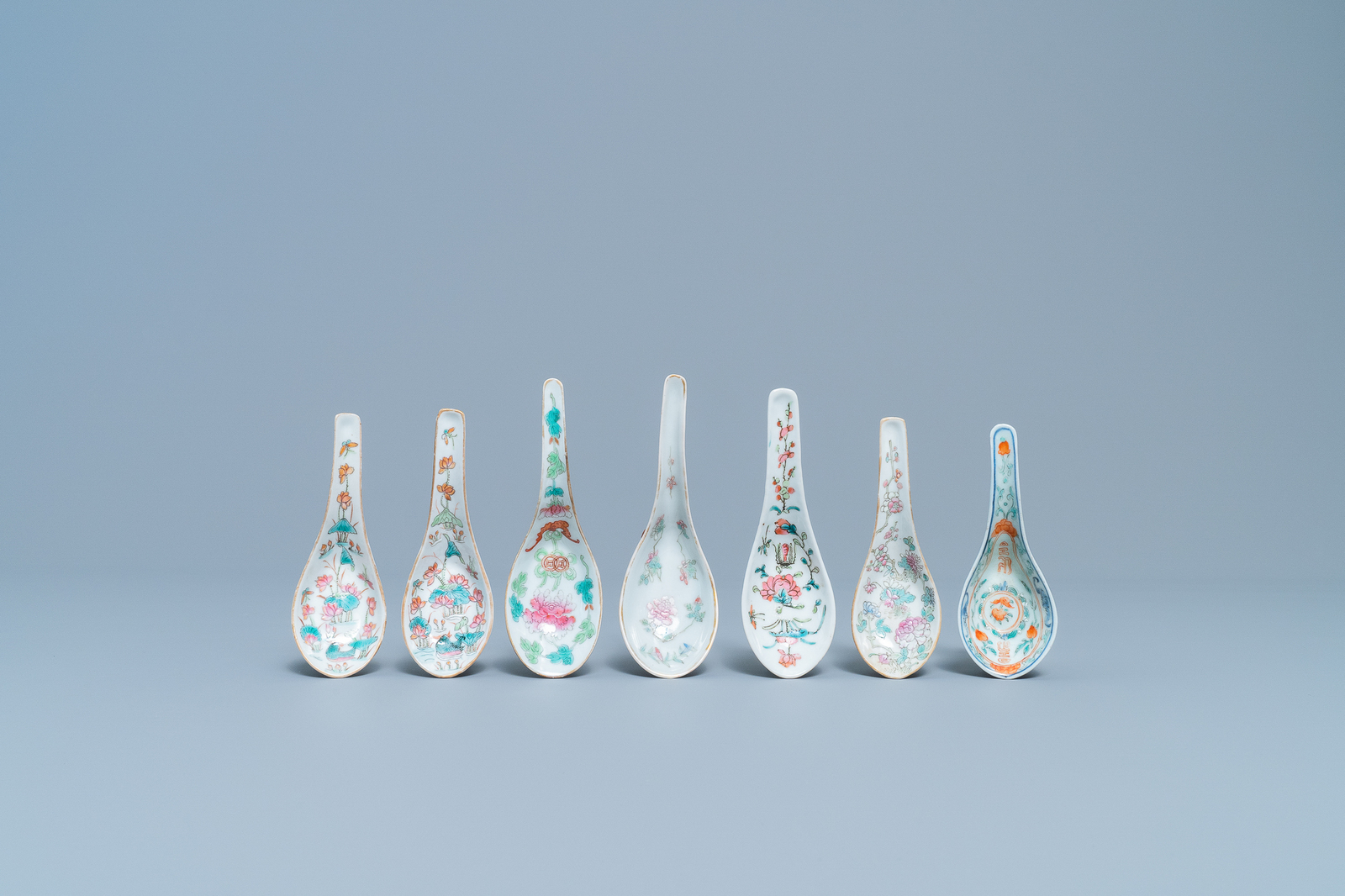 Seven Chinese famille rose spoons, 19/20th C. - Image 2 of 5