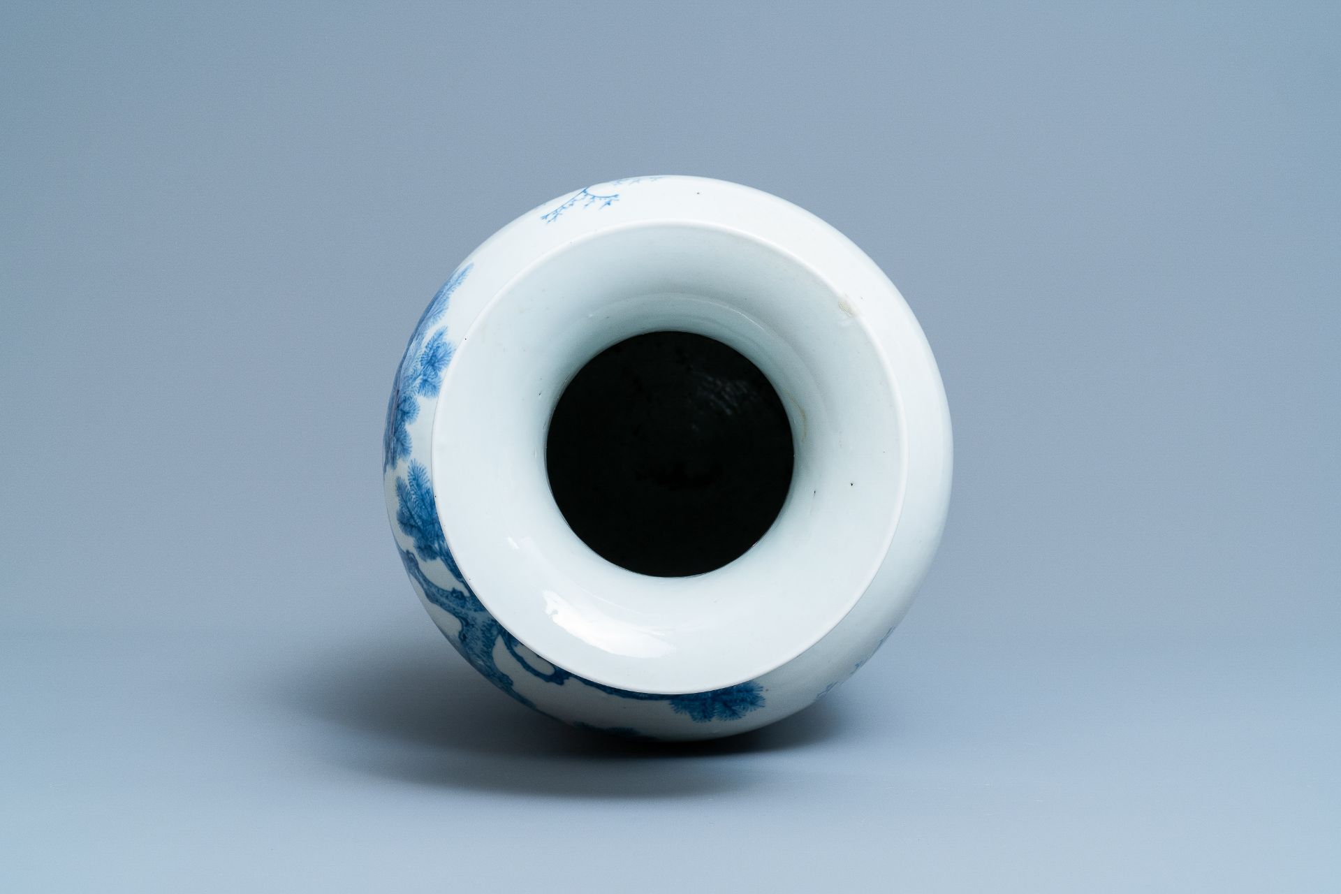 A Chinese blue and white vase with a narrative scene, Kangxi mark, 19th C. - Image 5 of 6