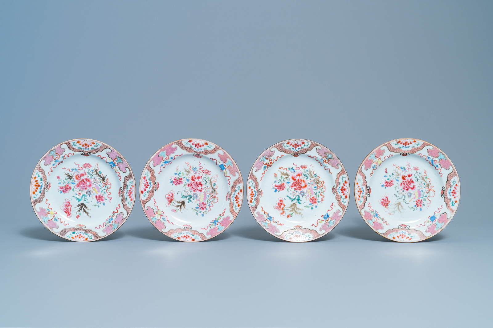 Eight Chinese famille rose plates with floral design, Qianlong - Image 2 of 6