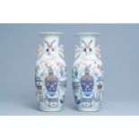 A pair of Chinese doucai 'antiquities' vases, 19/20th C.