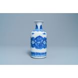 A Chinese blue and white rouleau vase, Kangxi