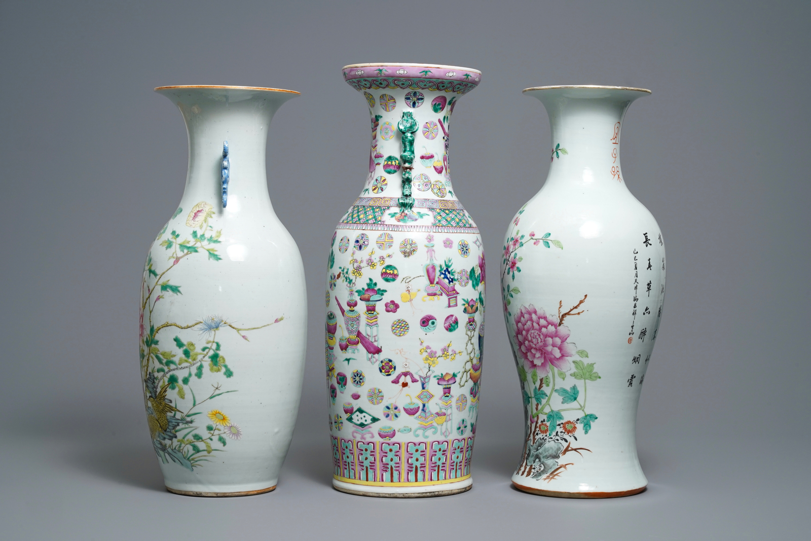 Three various Chinese famille rose vases, 19th C. - Image 4 of 12