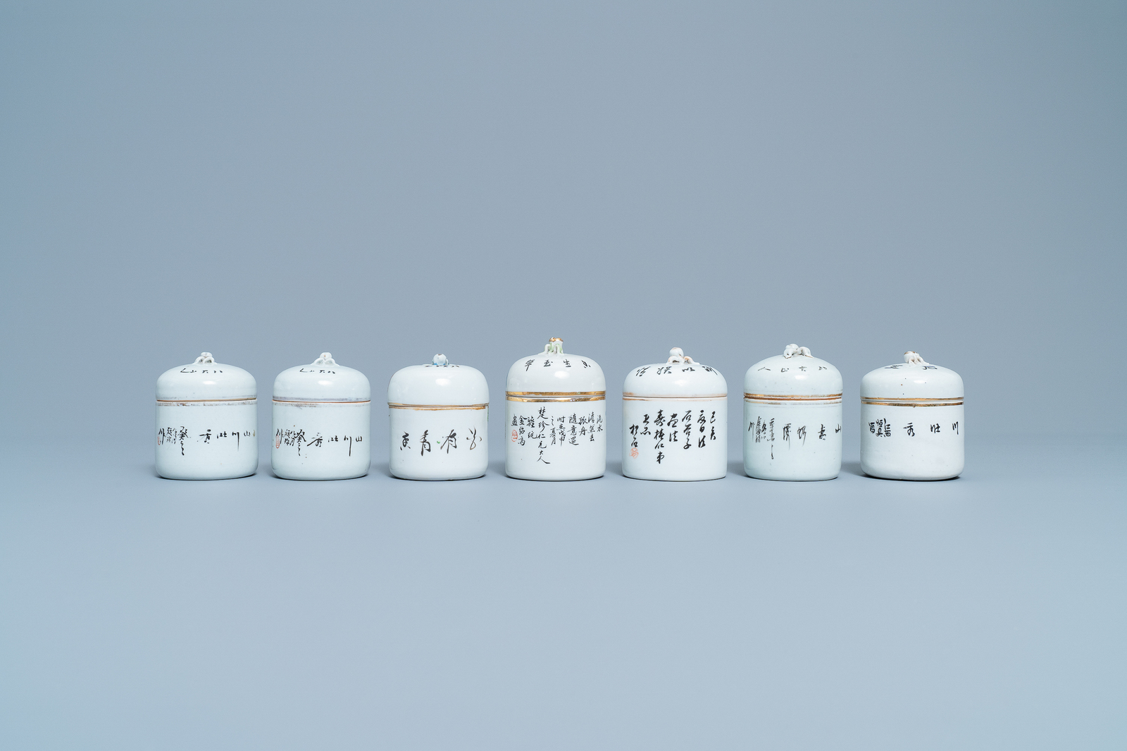 A collection of 14 Chinese qianjiang cai wine cup warmers, 19/20th C. - Image 3 of 13