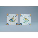 Two polychrome Dutch Delft bird tiles, 17th C.