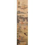 Chinese school, ink and colour on silk, 18/19th C.: 'Figures in a landscape'