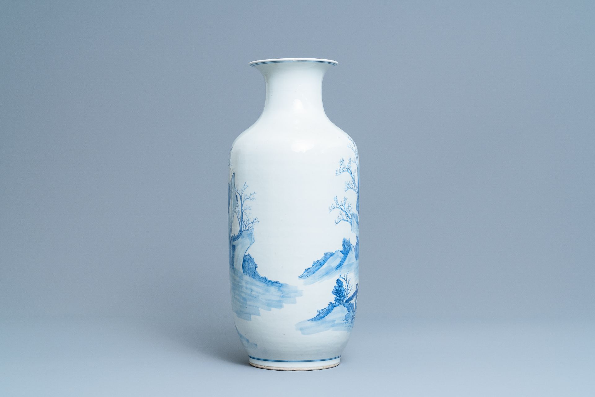 A Chinese blue and white vase with a narrative scene, Kangxi mark, 19th C. - Image 3 of 6