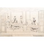 Chinese school, ink on paper, 19th C.: 'Interior scene'