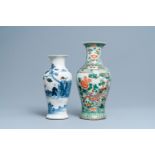 A Chinese famille verte vase and a blue and white vase, 19th C.