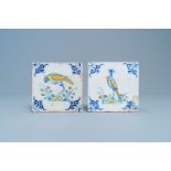 Two polychrome Dutch Delft bird tiles, 17th C.