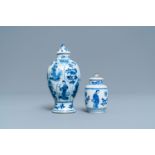 Two small Chinese blue and white 'Long Eliza' vases and covers, Kangxi