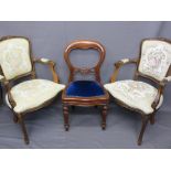FRENCH STYLE TAPESTRY SEATED ARMCHAIRS, A PAIR, and a reproduction mahogany balloon back side chair,