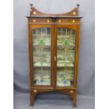 ART NOUVEAU INLAID MAHOGANY & STAINED GLASS FRONTED DISPLAY CABINET, 180cms H, 90cms W, 41cms max