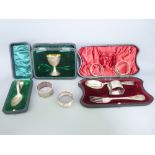 CASED & LOOSE SMALL SILVER, a quantity to include a fork, spoon and napkin set, Sheffield dates