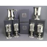 A E WILLIAMS FINEST PEWTER, 6 PIECES to include four chalice style goblets, 14cm heights, a