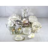 EPNS & OTHER PLATEDWARE including the top section of a bacon server, three piece pattern teaset,