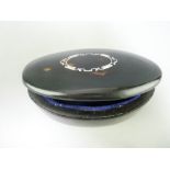 EDWARDIAN OVAL TORTOISE SHELL & PIQUET SILVER MOUNTED TRINKET BOX, 13cms across