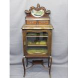 EDWARDIAN MAHOGANY MIRROR & DRAWER TOP DISPLAY/SIDE CABINET, 139cms overall H, 57cms W, 40cms D