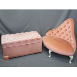 BUTTON UPHOLSTERED BEDROOM CORNER SEAT, chair and matching blanket box, 85cms H, 97cms W, 80cms