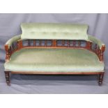 EDWARDIAN MAHOGANY & BUTTON UPHOLSTERED SALON SETEE, 76cms H, 140cms W, 66cms D