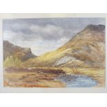 FARQUHAR watercolour - mountainscape with sheep to foreground, 23 x 33cms