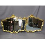 MODERN ROCOCO STYLE GILT FRAMED WALL MIRRORS, a pair, 80cms H, 106cms W