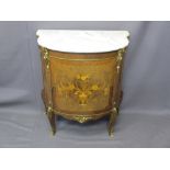 EMPIRE STYLE SERPENTINE MARBLE TOP SIDE CABINET with inlaid urn and floral swag detail and gilt