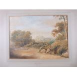 EDMUND DORRELL (indicated on mount board, but unsigned) watercolour - rural scene with church to the