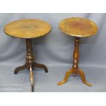 19TH CENTURY MAHOGANY CIRCULAR TOP TRIPOD TABLE and one other, 75cms H, 54cms diameter, 78cms H,