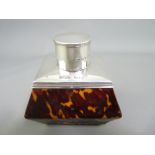 VICTORIAN SILVER MOUNTED TORTOISE SHELL TEA CADDY, London 1895, maker Saunders and Shepherd, 9cms H,